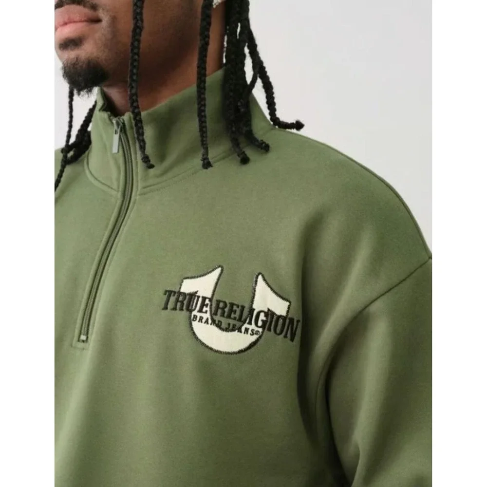 True Religion sweatshirt adult Extra Large XL zip green 108306 relaxed $129 mens